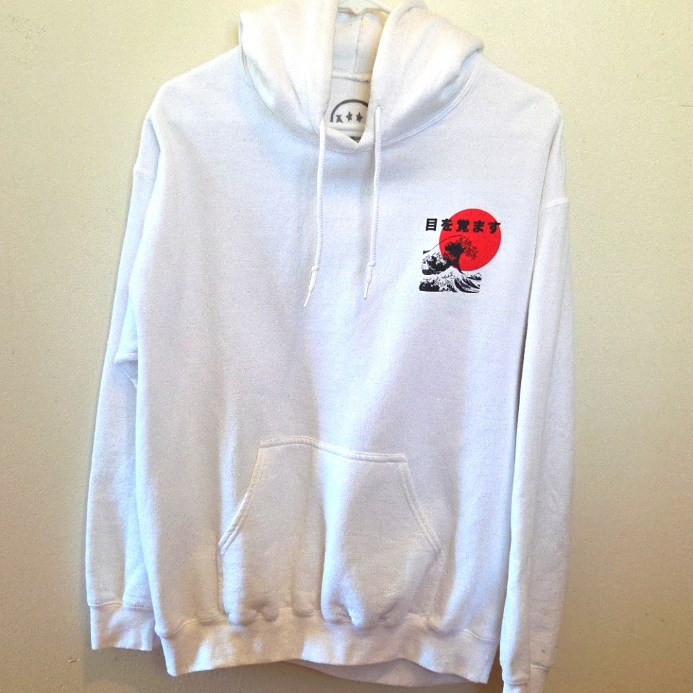 ⚪️White Japanese Wave Graphic Hoodie – Size M